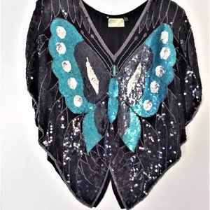Sequin Butterfly Design Black Top